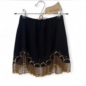 Her Pony the Label Black and Gold Embellished Shimmy Mini Skirt